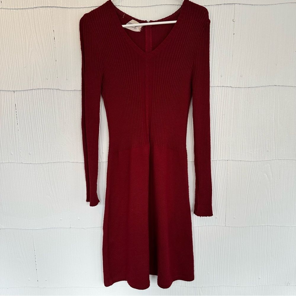 Damonette Made in Italy Vintage Maroon Red Sweater Skater Midi Dress Long Sleeve
